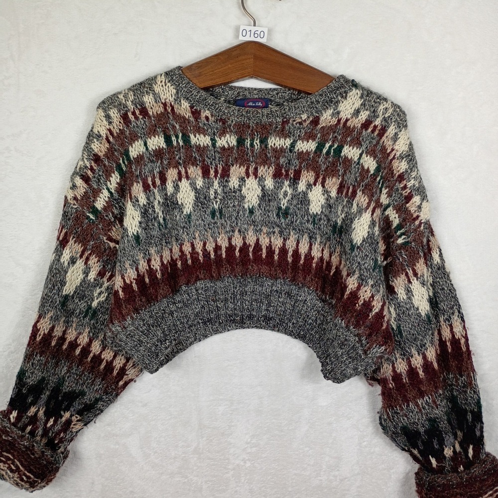 Allen Solly Pure Virgin Wool Fair Isle Cropped Sweater Multi Color Uruguay Made